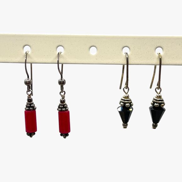 Unbranded Jewelry - Lot Dangle Earrings Red Black Spike Silver Tone Dainty Hooks Boho Drop Vintage